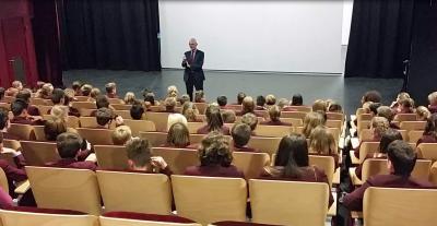 Norman Lamb adressing Year 8 students at NWHS