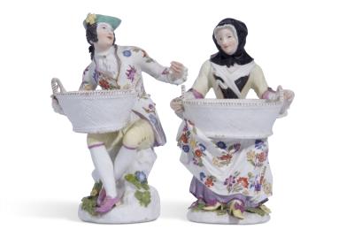 Pair of Meissen bouquetiere figures estimate 3500 4500
