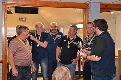 The team from Loddon based GS Computers celebrate winning the annual Lovewell Blake tenpin bowling challenge