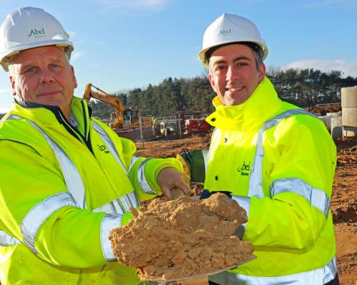 Abel Homes MD Paul LeGrice right and site manager John Bright cut the first sod at Cygnet Rise Swaffham sm