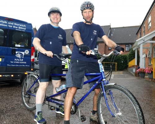Blind cyclist Mark Smith left and sighted rider Tom Page prepare to take on this years Tour de Broads cycling event sm