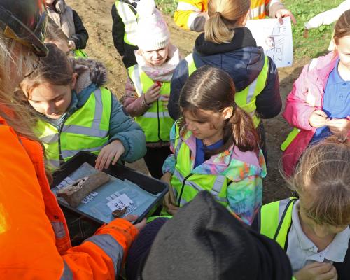 Children from Hingham Primary School get to grips with historical artefacts