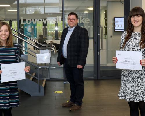 Chloe Whitwood left and Catherine Weston with Lovewell Blake senior partner Mark Proctor sm
