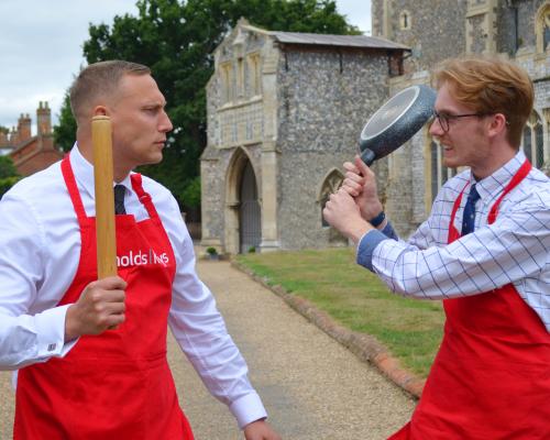 David MacDuff left and James Martell prepare to battle it out on stage in the cookery theatre at the Aylsham Show