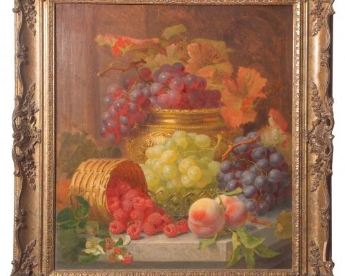 Eloise Harriet Stannard Still life study of fruit on a marble ledge or plinth estimate 3000 4000