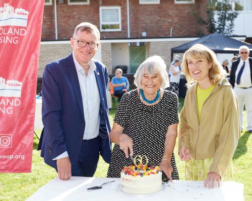 Michael Newey Caroline Pickering and Jenny Watson celebrate Broadland Housings 60th birthday sm