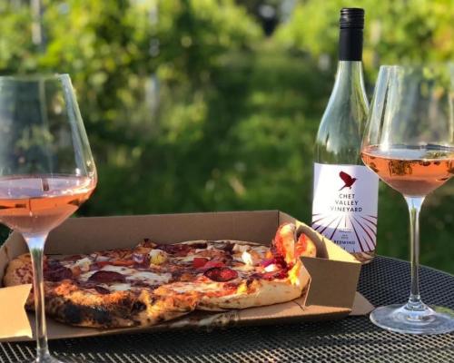 Pizza and wine at Chet Valley Vineyard