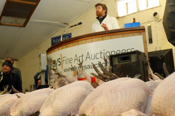 Auctioneer David Gould on the rostrum at the Keys annual Christmas poultry sale