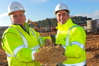 Abel Homes MD Paul LeGrice right and site manager John Bright cut the first sod at Cygnet Rise Swaffham sm