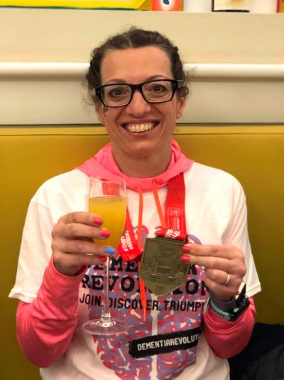 Abel Homes sales manager Clare Cornish shortly after completing the London Marathon