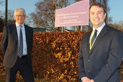 Adam Riley right head teacher at Newton Flotman Primary Academy with St Benets Trust CEO Richard Cranmer