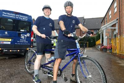 Blind cyclist Mark Smith left and sighted rider Tom Page prepare to take on this years Tour de Broads cycling event sm