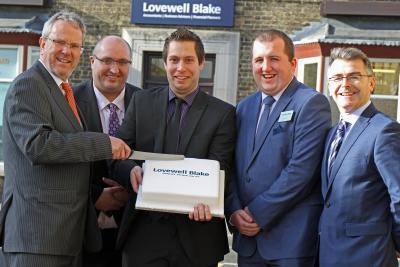 Celebrating the first anniversary of Lovewell Blakes Ely office are from left Neil Forsyth Rob Geary Leigh Thurston James Rix and David Haughton