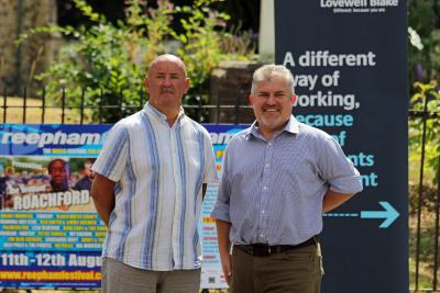 Chris Solt of Lovewell Blake right with Reepham Festival director Steve Jenkins sm