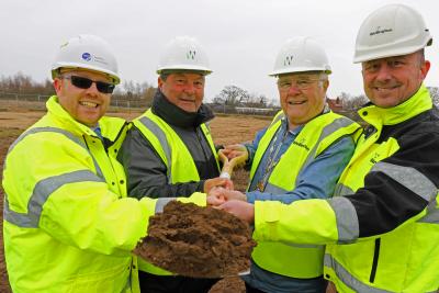 Cutting the first sod at Reydon are from left Mark Walker Cllr Chris Punt Cllr Barrie Remblance and Paul Pitcher sm