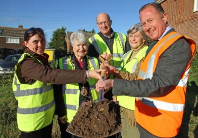 Cutting the first sod at the site of new affordable houses in Southwold