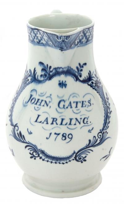 Documentary Lowestoft porcelain jug estimate 6000 8000