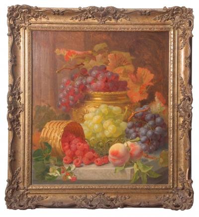 Eloise Harriet Stannard Still life study of fruit on a marble ledge or plinth estimate 3000 4000