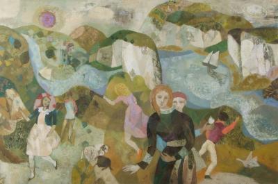 Figures in Extensive landscapes one of a pair of oils by Gwyneth Johnstone estimate 20000 30000