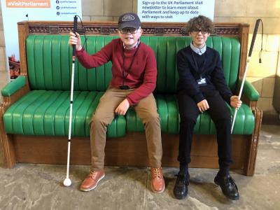 George Edwards left and Marcus Dunn at the Houses of Parliament