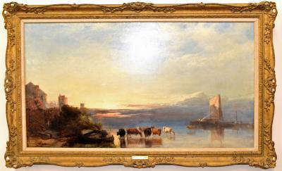 Henry Bright Castle With Wherries And Cattle Watering At Dawn estimate 3500 5000