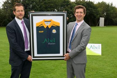 Hingham Cricket Club chairman Daniel Key left with Chris Abel from club sponsor Abel Homes sm