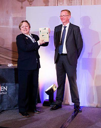 Jan Hytch of Arnolds Keys receives her Lifelong Achievement award from Mike Smith head of Propertymark Qualifications