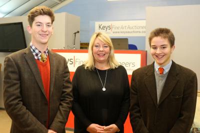 Keys Fine Art Auctioneers apprentices Oscar Crocker left and Freddie Knight with associate director Tracey Rust Andrews