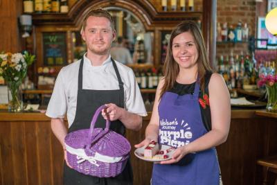 Last Wine Bar chef Iain McCarten and Sarah Dodge of Nelsons Journey with the purple cheesecake 1