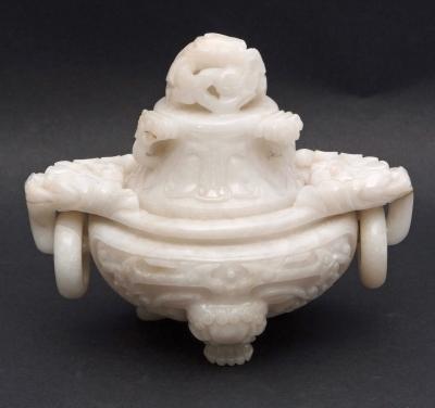 Lot 110 Chinese white jade tripod covered censer estimate 4000 6000