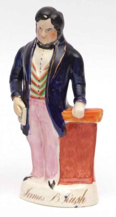 Lot 135 Mid 19th century Staffordshire figure of James B Rush estimate 300 500