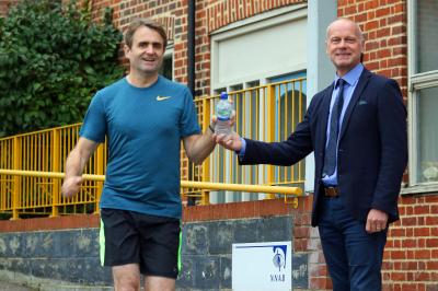 NNAB head of fundraising Jeremy Goss right cheers on Guy Gowing as he trains for the New York marathon sm