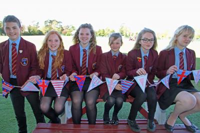 NWHS VE Day bunting from left Jaidan Hubbard Charlotte Oakley Molly Tilden Katie Keen Summer Waugh Madison Draper