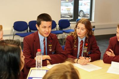 NWHS student president Will Symonds and vice president Megan Robson chair the first meeting of the student cabinet