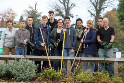 NWHS teacher and guerilla gardener Simon Weal right with students and staff from the Albert Schweitzer Realschule