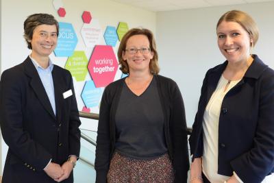 New Victory Housing Trust Board members Doris Jamieson left and Zoe Slater right with chairman Clare Ba