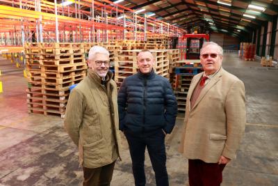 Nick OLeary of Arnolds Keys Dariusz Kroszkiewicz of Dako Furniture and Philip Ledger of HG Pledger in the Shipdham warehouse