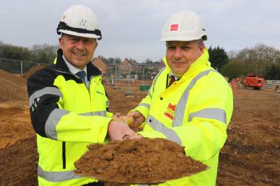 Paul Pitcher left and Andrew Savage cut the first sod at Edgefield sm