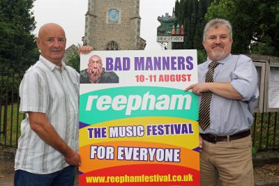 Reepham Festival director Steve Jenkins left with Chris Solt of Festival sponsor Lovewell Blake