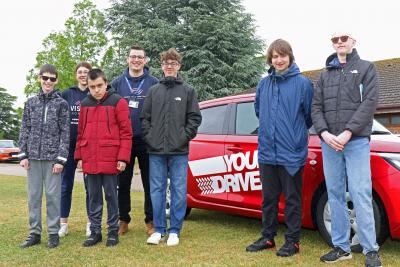 Some of the vision impaired youngsters who got behind the wheel at the Norfolk Showground