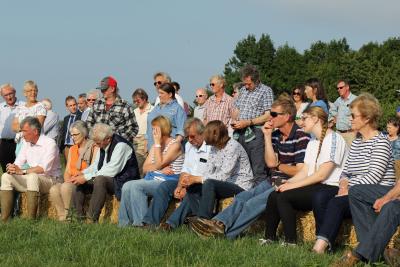 Some of those who attended the farm walk listening to a presentation by Jonny Crickmore