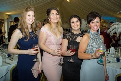 Staff from Lovewell Blakes Lowestoft office at the charity ball from left Gabrielle Greenwood Mercedes Bullman Beth Carpenter and Beverley Luckins
