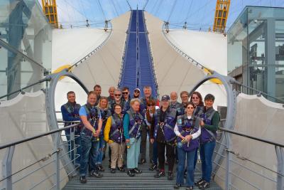 The group of visually impaired people from Norfolk about to climb the O2 in London sm