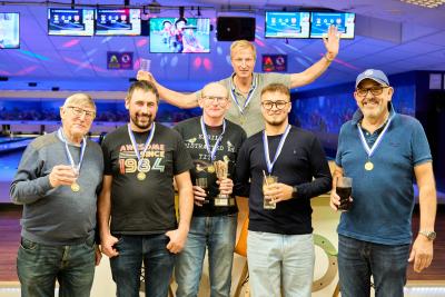 The winning team from T G Eaves at the Lovewell Blake charity tenpin bowling event