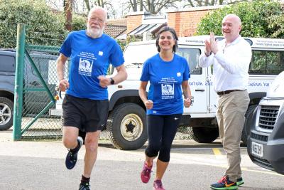 Tim and Rachel Hirst train for the London Marathon cheered on by Clive Evans of the NNAB sm