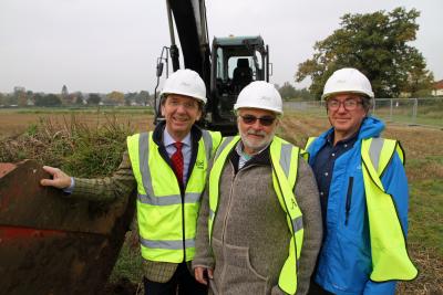 Tony Abel Pete Eldridge and Tom Cowin dig the first sod at The Hops in Hingham