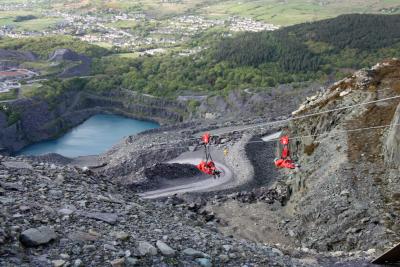 Two of the NNAB Zip Wire team flying on the worlds fastest zip wire