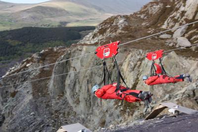 Two of the NNAB team setting off during last years zip wire challenge