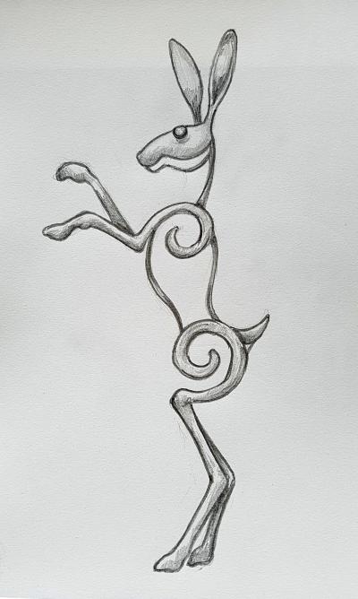 Watton Green dancing hare sketch