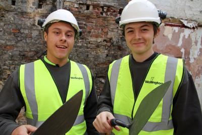 Wellington historic building restoration apprentices Darien Hutchinson left and Jordan Chettleburgh pictured on site at 135 King Street Great Yarmouth